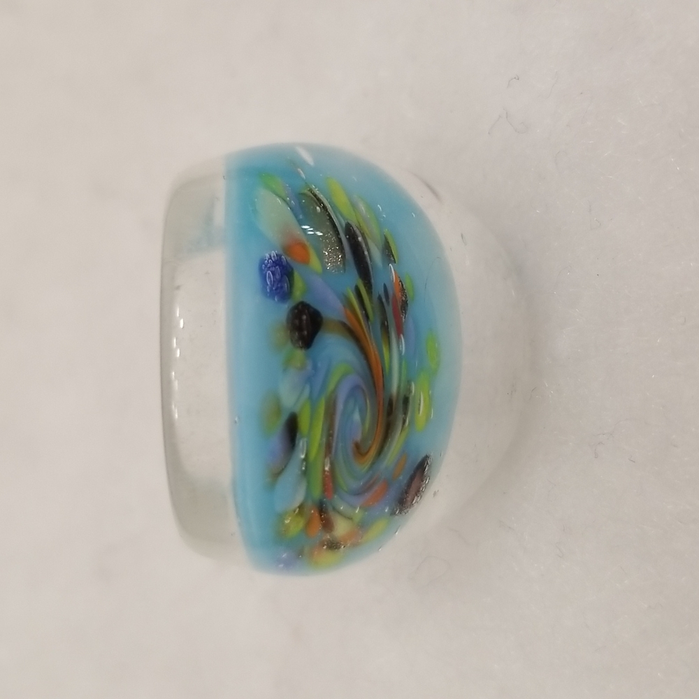 Murano Style Glass Millefiori Flowered Multicolored Dome Cocktail Ring US Seller